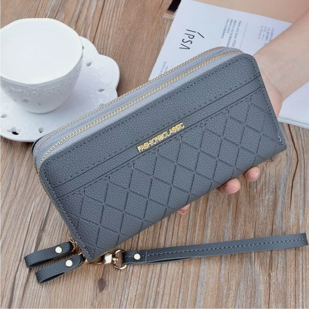 Ladies PU Leather Wallet Double Zipper Card Holder Clutch Purse Long Handbag